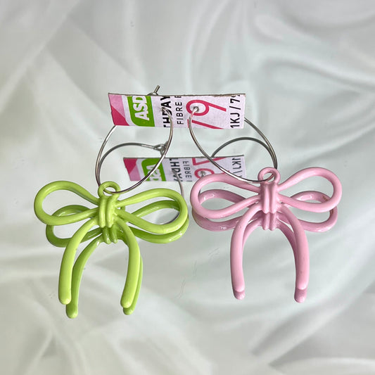 PINK AND GREEN BOW EARRINGS