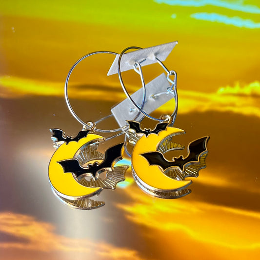 COLOURFUL BAT AND MOON EARRINGS