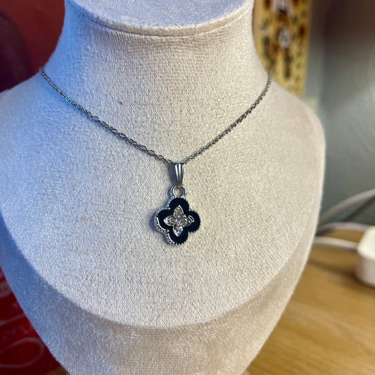 BLACK AND SILVER CLOVER NECKLACE