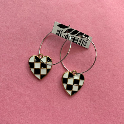 CHECKERBOARD HEART EARRINGS