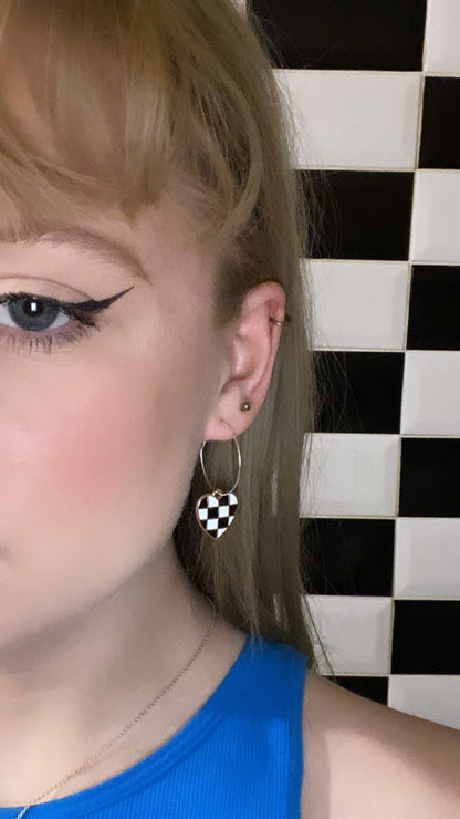 CHECKERBOARD HEART EARRINGS