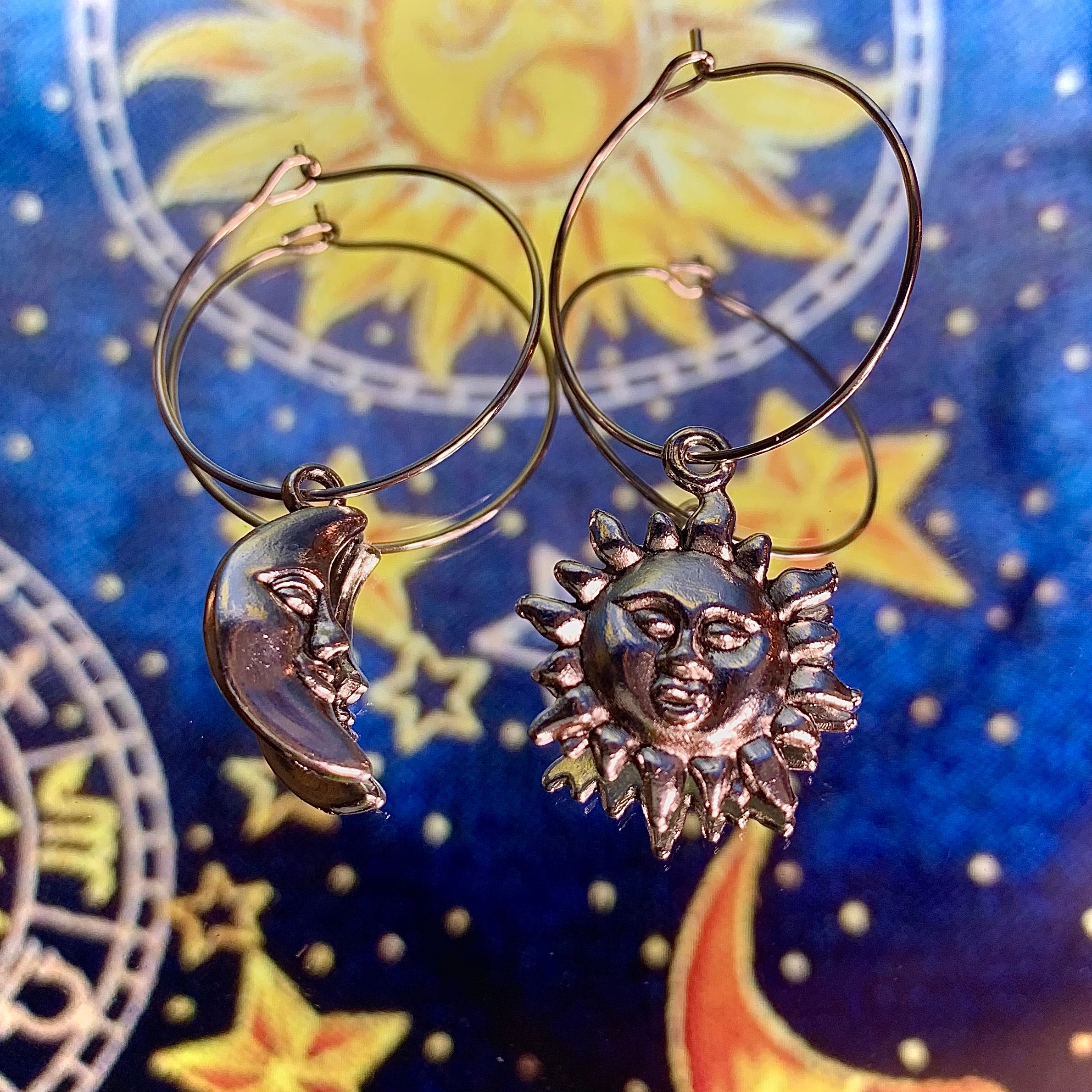 Sun and store moon earrings gold