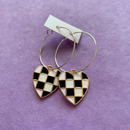 CHECKERBOARD HEART EARRINGS